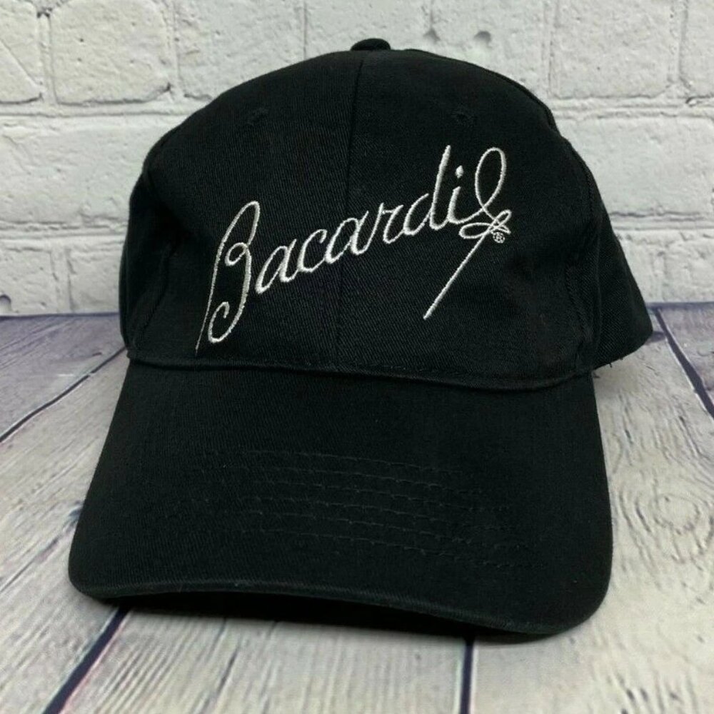 Bacardi Vodka Baseball Hat Black Men Stretch Fit XL Cap Cursive Embroider Script